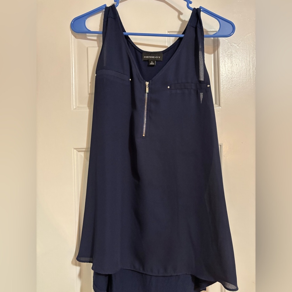Navy Sleeveless Top with Zipper Detail